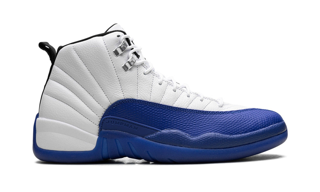 Air Jordan 12 Sneakers in White & Royal Blue