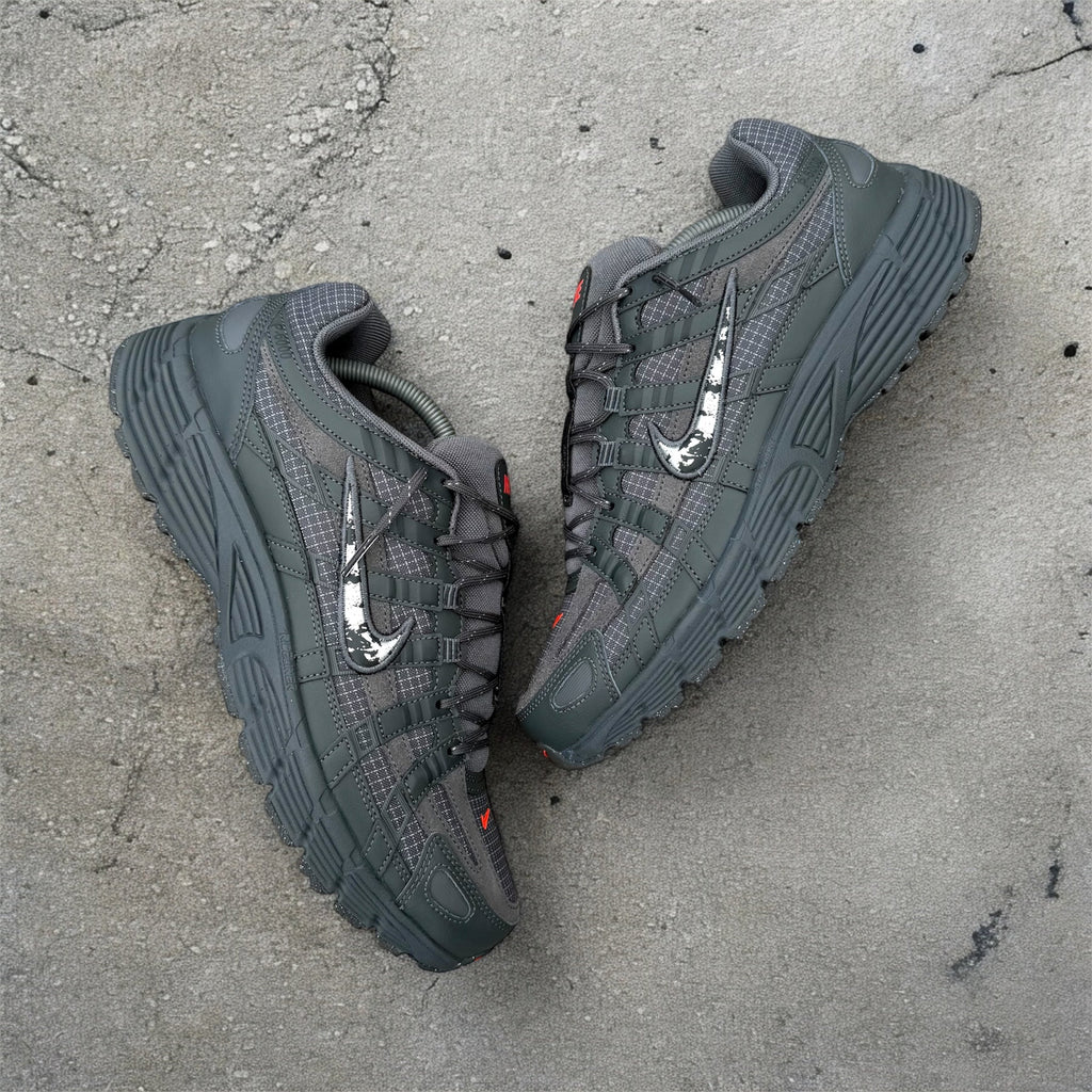 Nike P-6000 Sneakers – Dark Grey with Silver & Red Accents